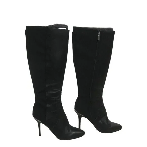 White House Black Market Black Leather Dress boots Knee High Pointed Toe Sz  8.5
